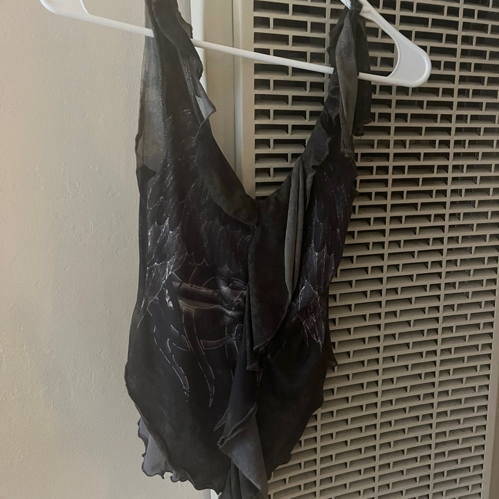 Urban Outfitters Black Sheer Ruffle Tie-Shoulder Camisole